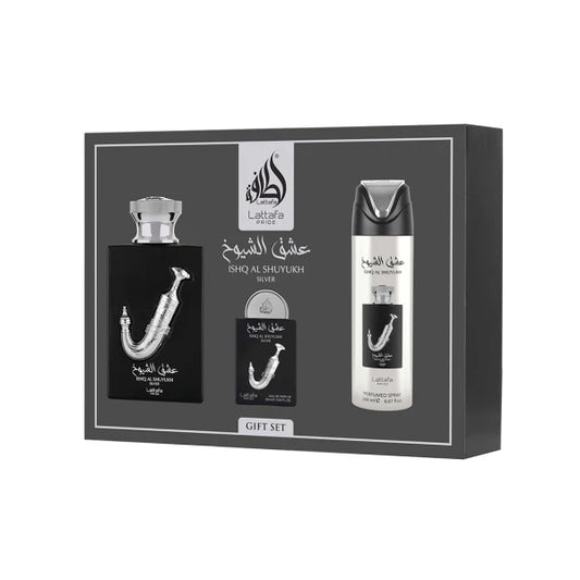 Lattafa Ishq Al Shuyukh Silver Gift Set